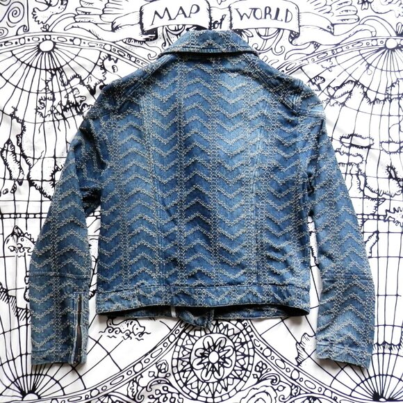 Free People || Punched Denim Herringbone Biker Jacket - Picture 10 of 11